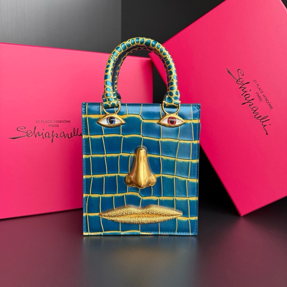 Schiaparelli Blue and Gold Artistic Mini Bag